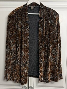 Vintage TanJay Size XL Open-Front Paisley and Animal Printed Velvet Jacket Sheer